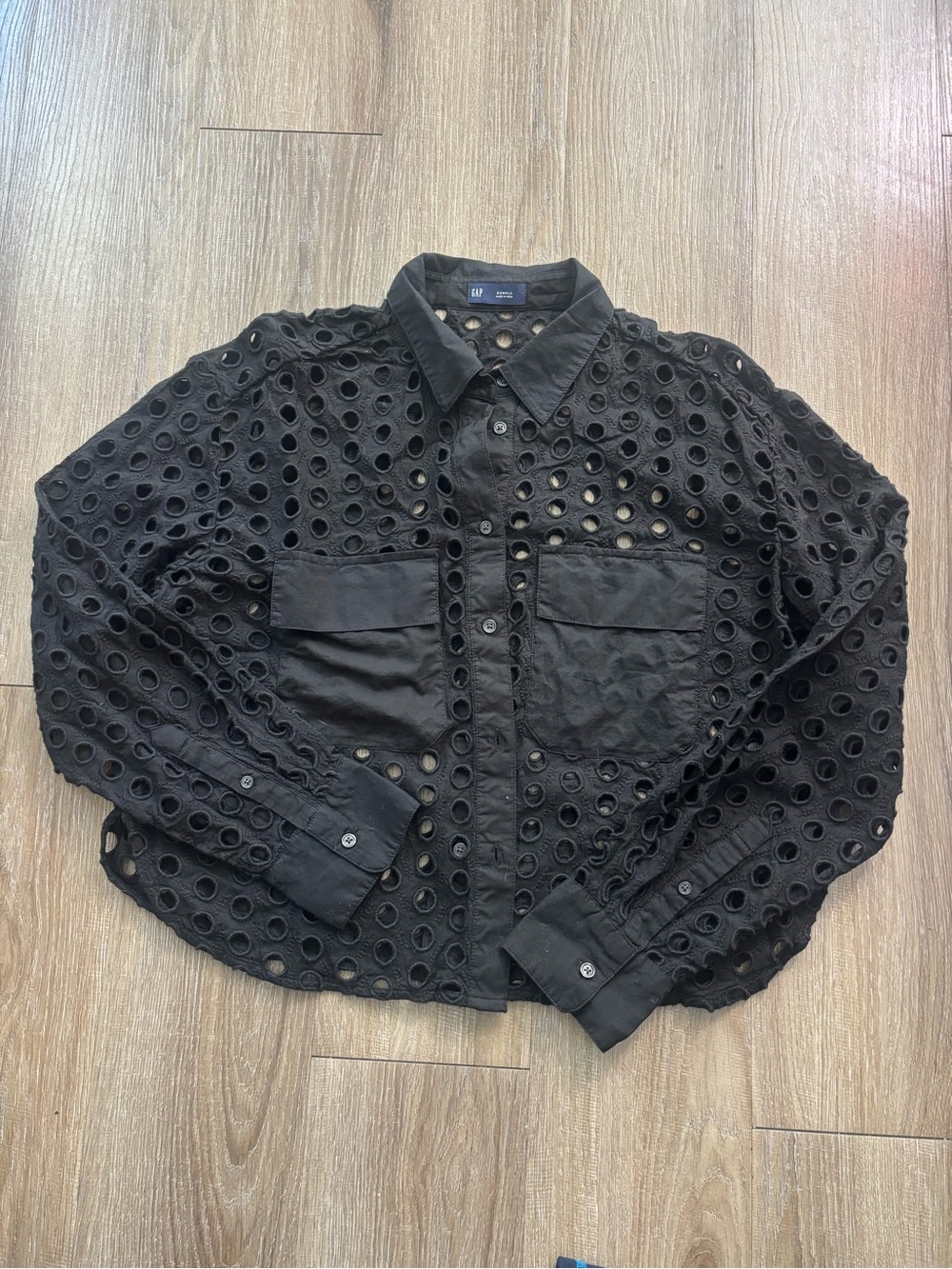 GAP Slightly Cropped Black Eyelet Button-Through Shirt Jacket